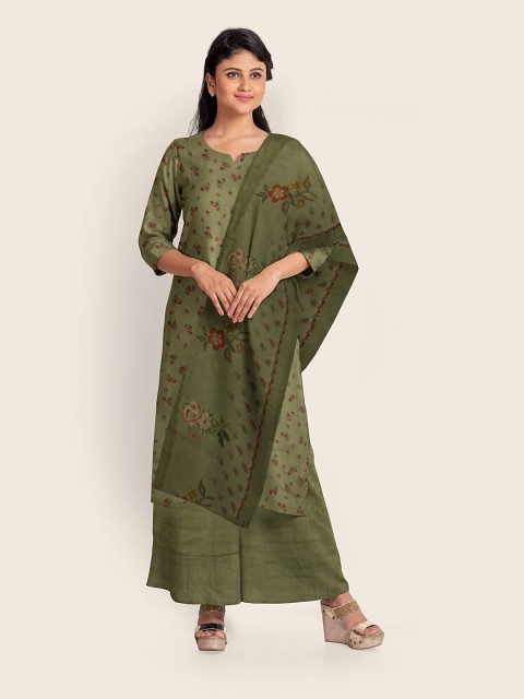 

Pothys Woman Green & Red Printed Unstitched Dress Material