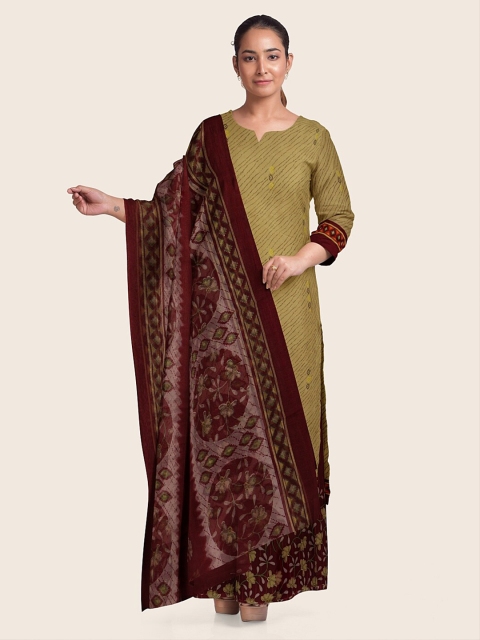 

Pothys Cream-Coloured & Maroon Printed Unstitched Dress Material