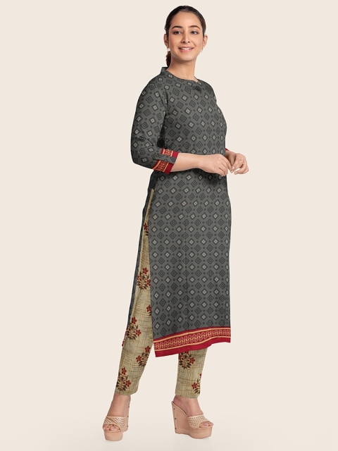 

Pothys Women Grey & Cream-Coloured Printed Unstitched Dress Material