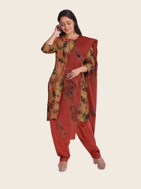 

Pothys Red & Beige Printed Unstitched Dress Material
