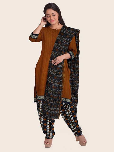 

Pothys Brown & Navy Blue Printed Unstitched Dress Material