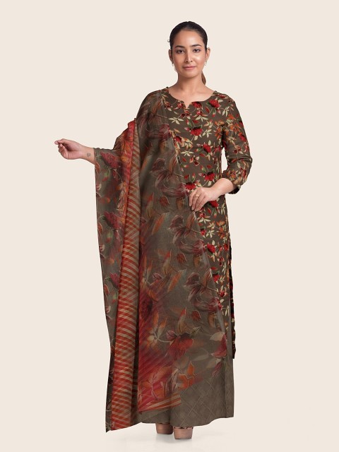 

Pothys Women Brown & Grey Printed Unstitched Dress Material