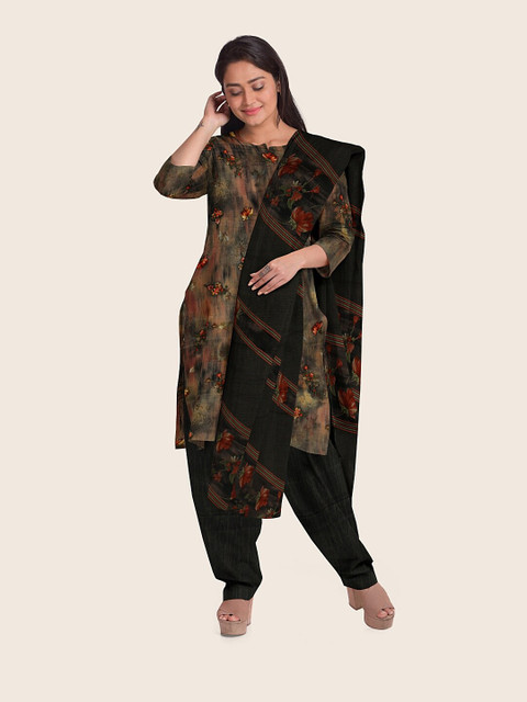 

Pothys Brown & Black Unstitched Dress Material