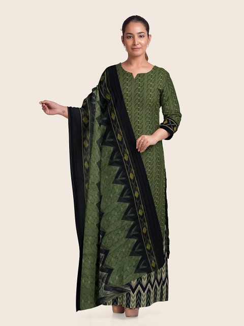 

Pothys Green & Black Printed Unstitched Dress Material