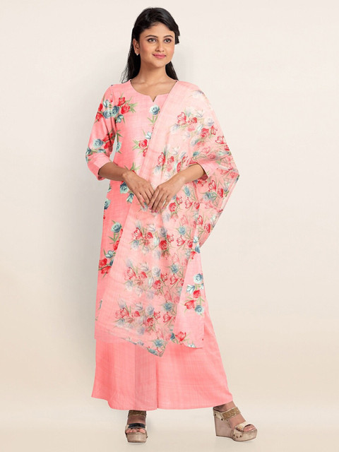 

Pothys Women Peach-Coloured Printed Unstitched Dress Material