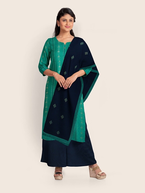 

Pothys Green & Blue Embellished Unstitched Dress Material
