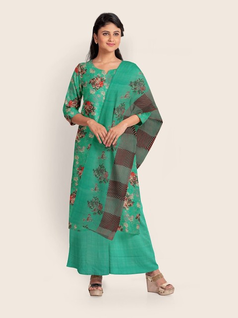 

Pothys Green & Red Printed Unstitched Dress Material