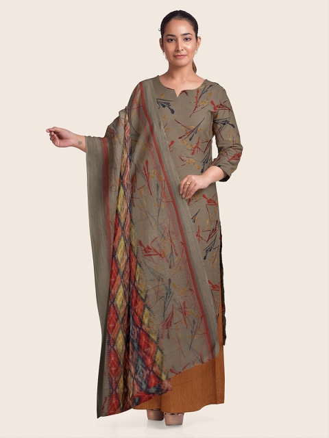 

Pothys Women Grey & Brown Abstract Printed Unstitched Dress Material