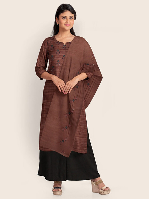 

Pothys Brown & Black Raw Silk Unstitched Dress Material
