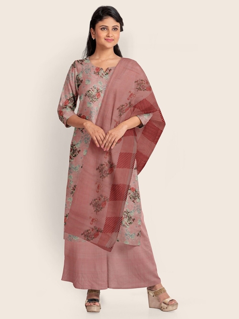 

Pothys Pink & Blue Printed Unstitched Dress Material