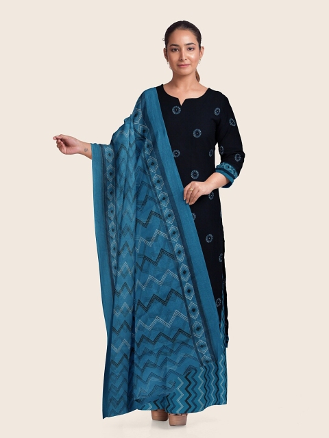 

Pothys Women Navy Blue & Blue Geometric Printed Unstitched Dress Material