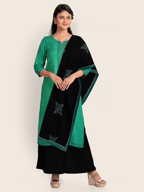 

Pothys Green & Black Embellished Unstitched Dress Material
