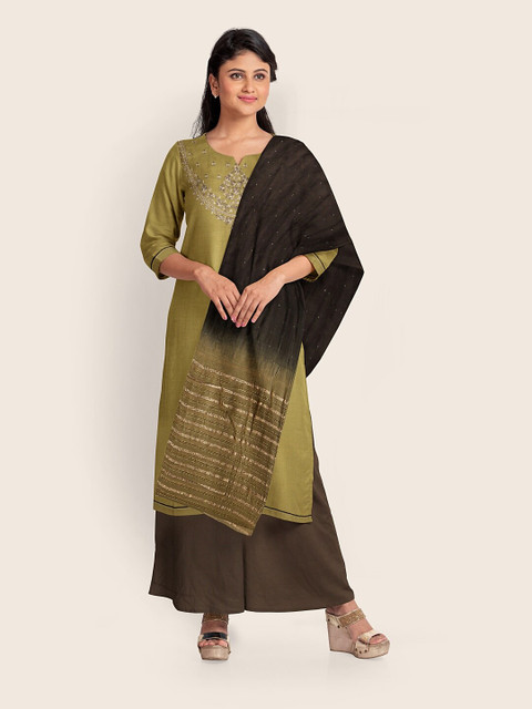 

Pothys Green & Black Unstitched Dress Material
