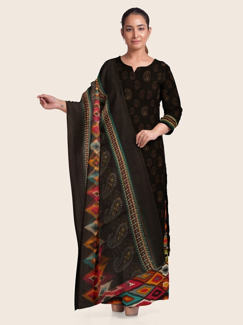 

Pothys Brown & Fuchsia Printed Unstitched Dress Material