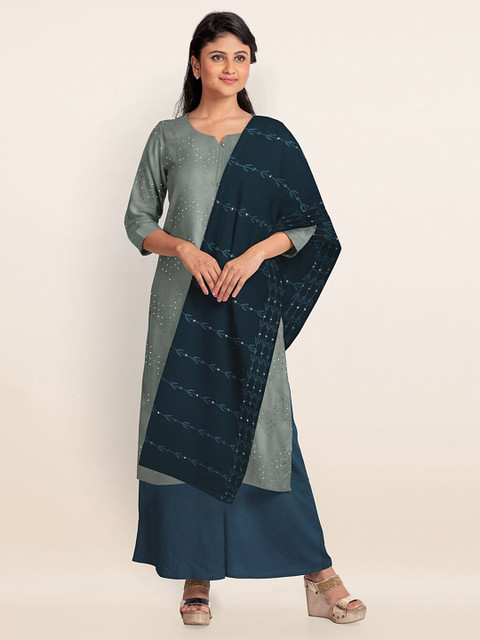 

Pothys Grey & Navy Blue Embroidered Unstitched Dress Material