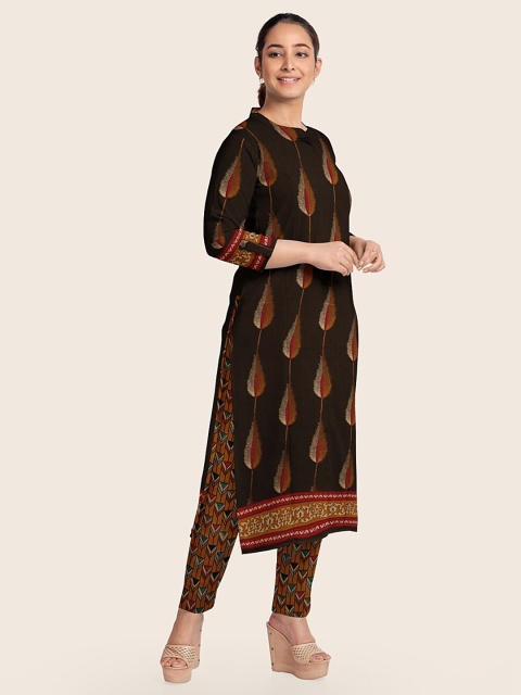 

Pothys Brown & Red Printed Unstitched Dress Material