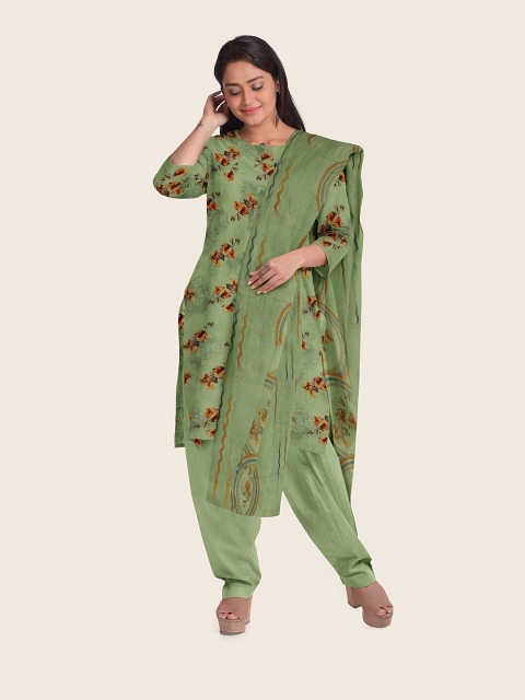 

Pothys Women Green Floral Printed Unstitched Dress Material
