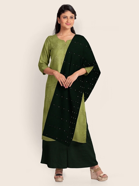 

Pothys Green & Black Embellished Unstitched Dress Material