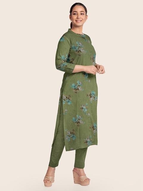 

Pothys Green & Turquoise Blue Printed Unstitched Dress Material