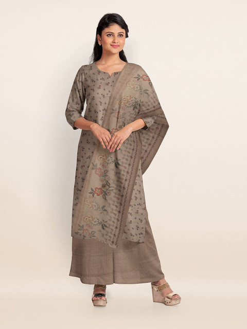 

Pothys Taupe & Red Printed Unstitched Dress Material