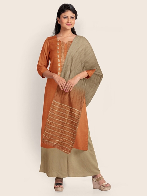 

Pothys Orange & Brown Unstitched Dress Material
