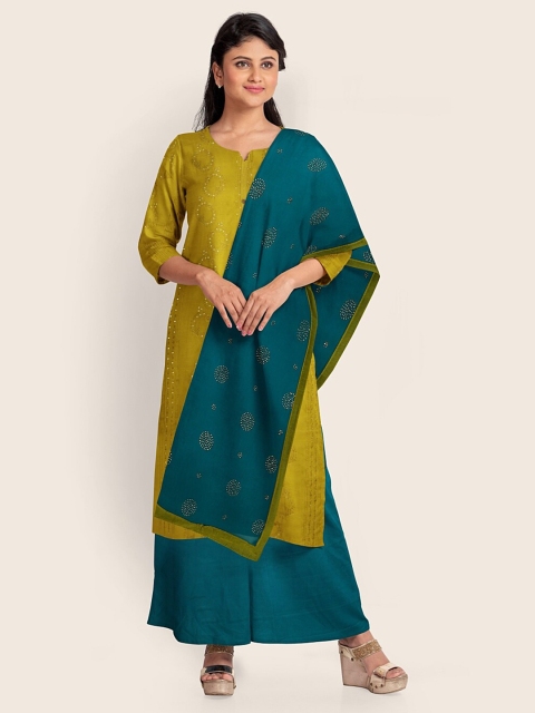

Pothys Green & Teal Green Embroidered Unstitched Dress Material