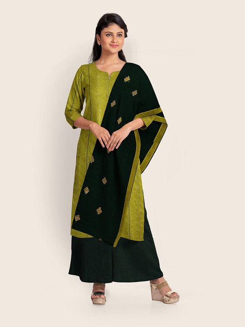 

Pothys Green & Gold-Toned Embroidered Unstitched Dress Material
