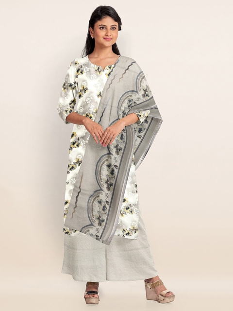 

Pothys Woman Cream-Coloured & Grey Printed Unstitched Dress Material