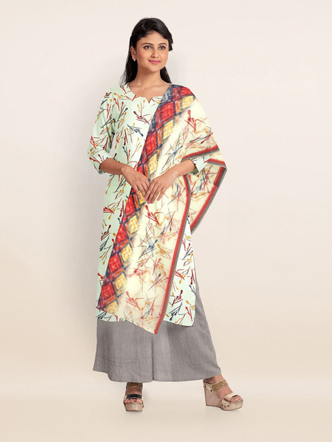 

Pothys Yellow & Blue Printed Unstitched Dress Material