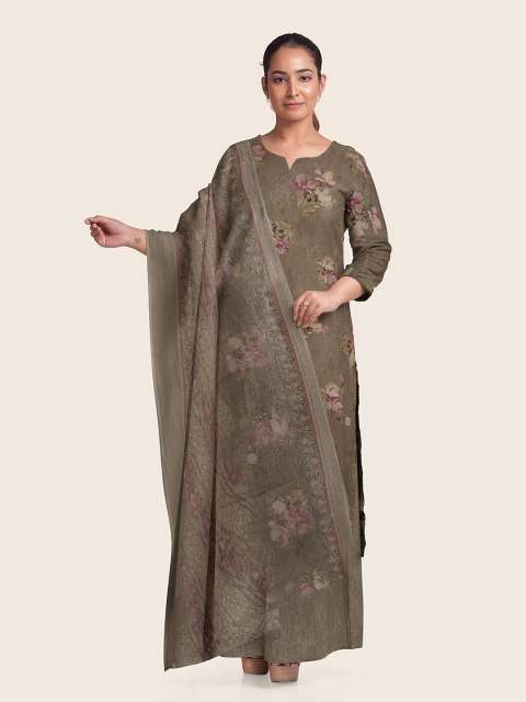 

Pothys Grey & Pink Printed Unstitched Dress Material
