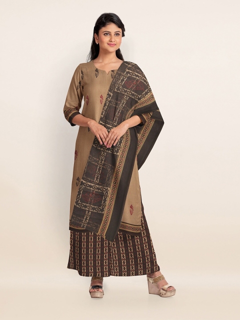 

Pothys Taupe & Brown Printed Unstitched Dress Material