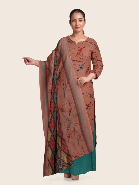 

Pothys Women Peach & Teal Printed Unstitched Dress Material