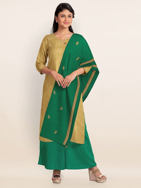 

Pothys Beige & Green Embroidered Unstitched Dress Material