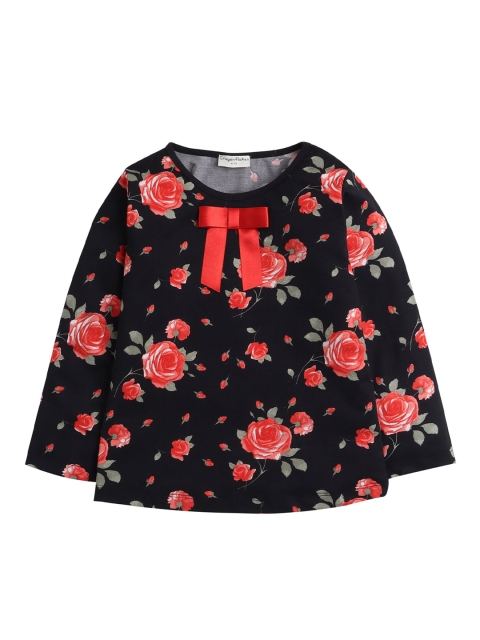 

Hopscotch Girls Black Floral Printed Applique Top