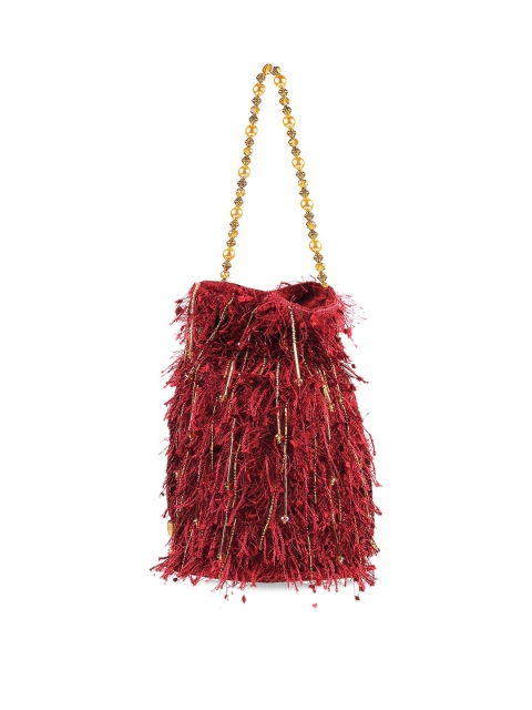 

Metro Maroon Embellished Swagger Tote Bag with Tasselled