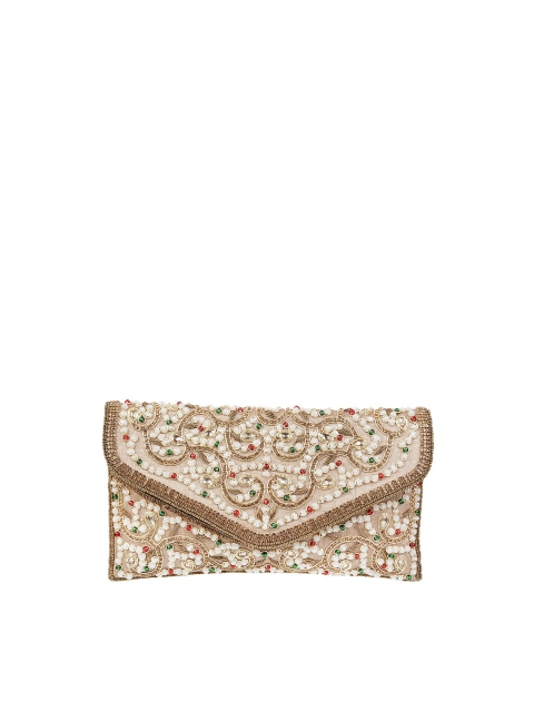 

Metro Gold-Toned & White Embellished Envelope Clutch