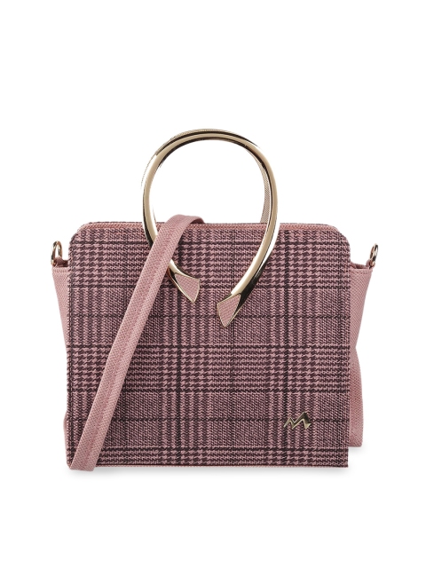 

Metro Peach-Coloured Checked PU Bucket Handheld Bag with Cut Work