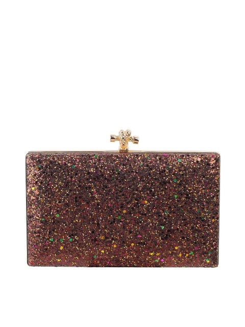 

Mochi Bronze-Toned Textured Embellished Box Clutch