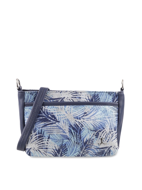 

Mochi Blue Floral Printed PU Structured Sling Bag with Tasselled