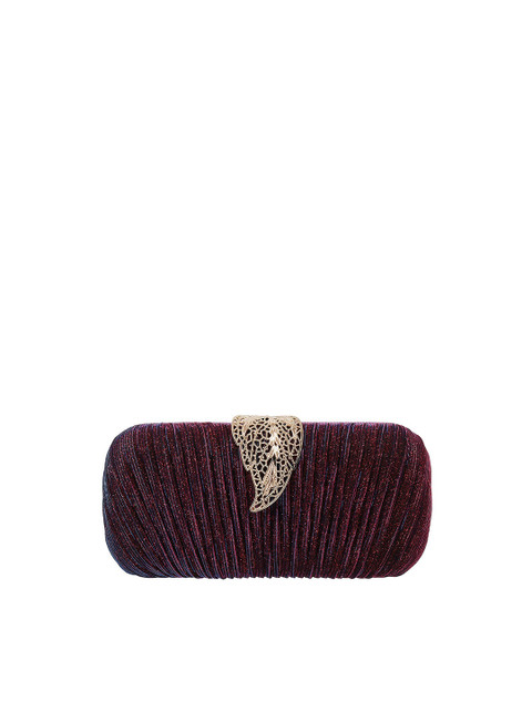 

Mochi Maroon & Gold-Toned Textured Buckle Detail Box Clutch