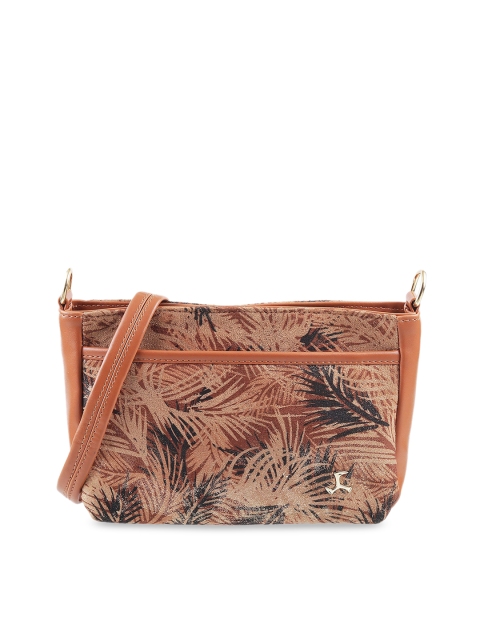 

Mochi Tan Floral PU Structured Sling Bag with Tasselled