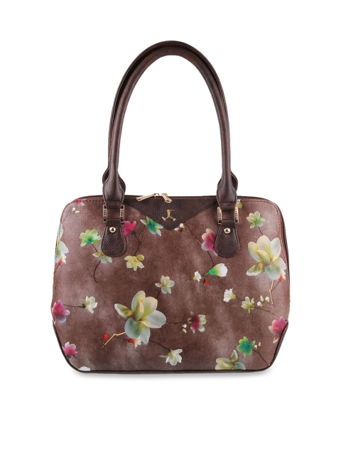 

Mochi Brown Floral PU Structured Handheld Bag