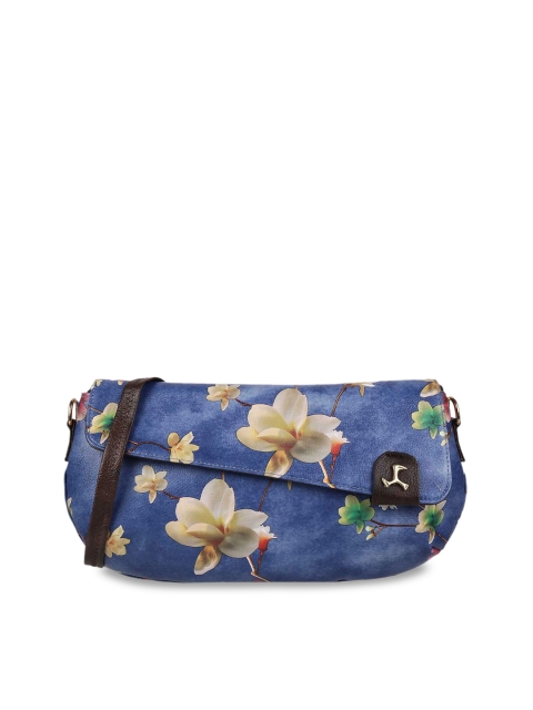 

Mochi Blue Floral Printed PU Half Moon Sling Bag