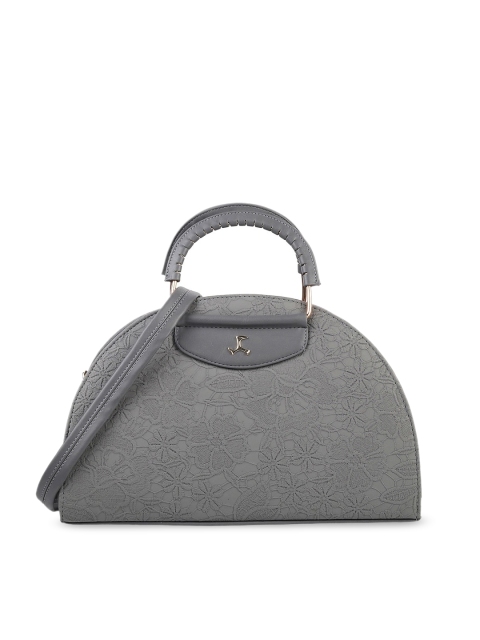 

Mochi Grey Floral Textured PU Structured Handheld Bag