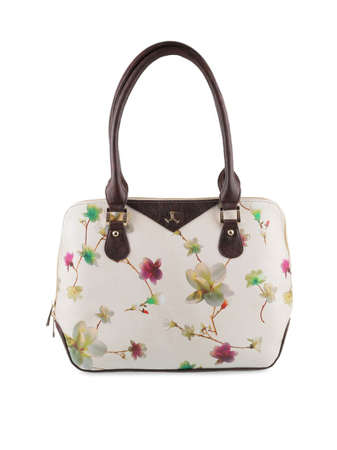 

Mochi Beige Floral Printed PU Structured Handheld Bag