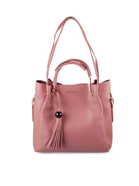 

Mochi Peach-Coloured PU Structured Handheld Bag with Tasselled Detail