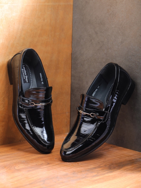 

LONDON STEPS Men Black Solid Formal Slip-Ons