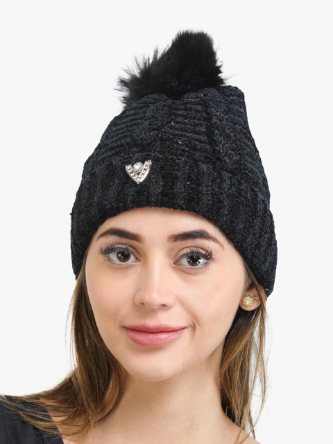 

ELLIS Women Black Self Design Beanie