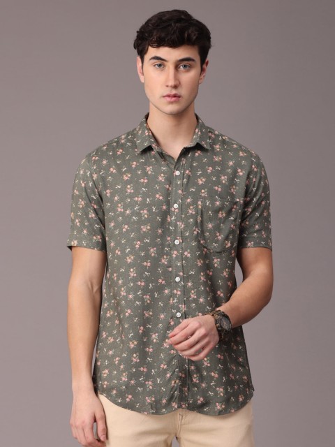 

FOGA Men Green Slim Fit Floral Printed Casual Shirt