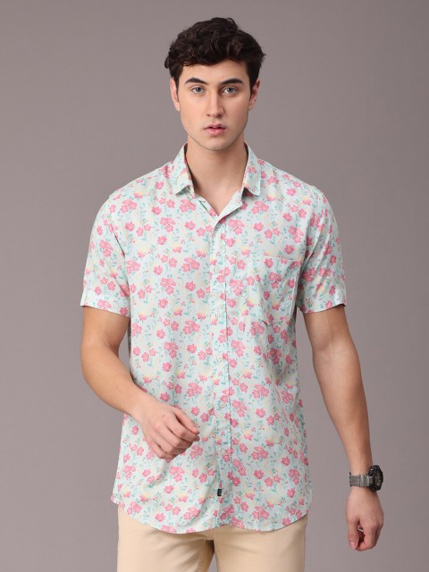 

FOGA Men Sea Green Slim Fit Floral Printed Pure Cotton Casual Shirt